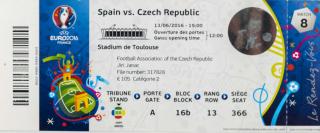 Vstupenka fotbal , Euro 2016, Spain v. Czech republic, Toulouse, 2016