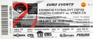 Vstupenka fotbal, exhibiční zápas, výběr Evropy v. výběr ČR, 2011