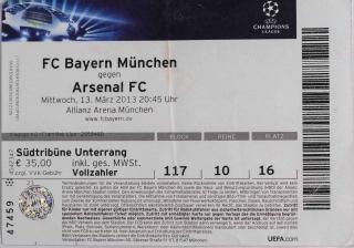 Vstupenka fotbal. FC Bayern v. Arsenal FC, 2013