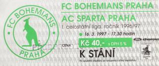 Vstupenka fotbal , FC Bohemians Praha v. Sparta Praha , 96/97