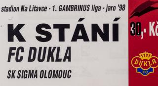 Vstupenka fotbal FC Dukla v. SK Sigma Olomouc, 1998