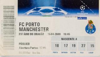 Vstupenka fotbal, FC Porto v. Manchester, UEFA CHL 2009