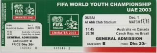 Vstupenka fotbal FIFA, Y, UAE 2003, Aut v. Can, CZE v. Brazil, 2003