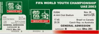 Vstupenka fotbal FIFA, Youth,  Czech Republic v. Australia, Dubai 2003