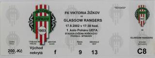 Vstupenka fotbal, FK Viktoria Žižkov v. Glasgow Rangers , UEFA 2002
