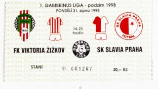 Vstupenka fotbal FK Viktoria Žižkov vs. SK Slavia Praha, podzim 98