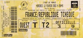 Vstupenka fotbal, France v. Republique Tcheque, 2003