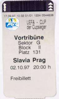 Vstupenka fotbal , Fussbal club Luzern v. Slavia Prag, 1997