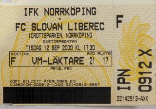 Vstupenka fotbal IFK Norrkoping v. FC Sloavan Liberec, 2000