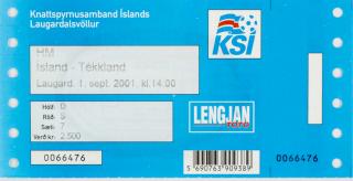 Vstupenka fotbal, Island v. Tékkland, 2001