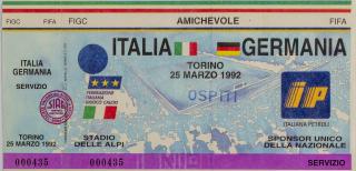 Vstupenka fotbal , Italia v. Germania, 1992