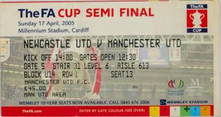Vstupenka fotbal, Manchester U v. Newcastle, 2005, FA semi