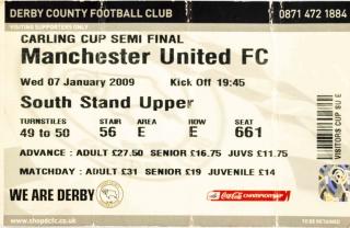 Vstupenka fotbal, Manchester United v. Derby County, 2009