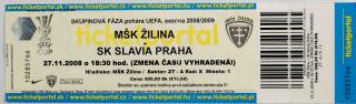 Vstupenka fotbal  MŠK Žilina v. SK Slavia Praha, UEFA, 2008