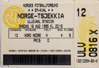 Vstupenka fotbal, Norge v. Tsjekkia, 1995