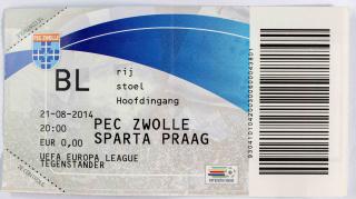 Vstupenka fotbal, PEC Zwolle v.Sparta Praha, 2014