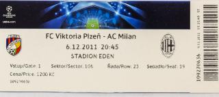 Vstupenka fotbal Plzeň vs. AC Milan UEFA CHL 2011 II