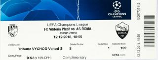Vstupenka fotbal Plzeň vs. AS Roma, CHL 2018
