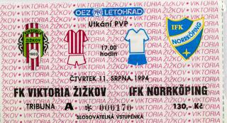 Vstupenka fotbal PVP , FK Viktoria Žižkov v. IFK Noorkoping, 1994