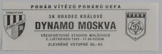 Vstupenka fotbal PVP, Hradec Králové v. Dynamo Moskva, 1995