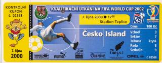 Vstupenka fotbal Q 2002, ČR v. Island, 2000