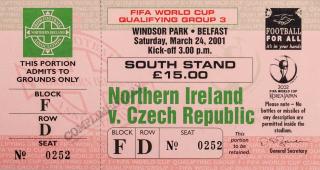 Vstupenka fotbal Q02, Northen Ireland v. Czech republic, 2001