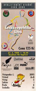 Vstupenka fotbal Q2000, ČR v. Litva, 1999