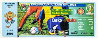 Vstupenka fotbal, Q2002,  ČR v. Malta, 2001