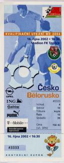 Vstupenka fotbal Q2004, ČR v. Bělorusko, 2002