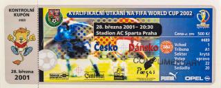 Vstupenka fotbal, Q2022, ČR v. Dánsko, 2001