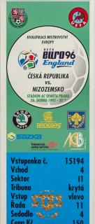 Vstupenka fotbal Q96, ČR v. Nitozemsko, 1995