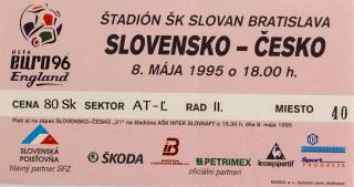 Vstupenka fotbal, QEuro 1996, Slovensko v. R,  1995