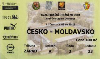 Vstupenka fotbal, QME 2004, ČR v. Moldavsko, 2003