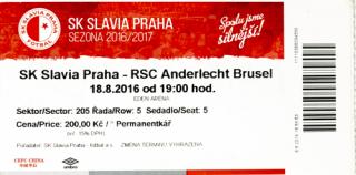 Vstupenka fotbal  SK Slavia Prague vs. Anderlecht Brusel