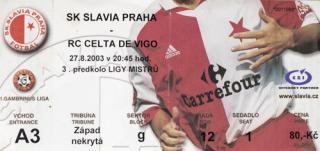 Vstupenka fotbal SK Slavia Prague vs. RC Celta Vigo II ( A3)