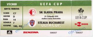 Vstupenka fotbal SK Slavia Prague vs. Steaua Bucharest, 1999