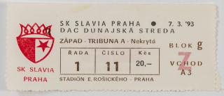 Vstupenka fotbal,  SK Slavia Praha v. DAC Dunajská Streda, 93