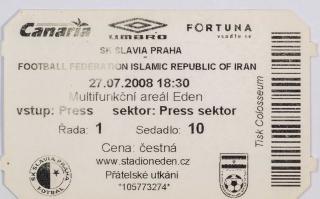Vstupenka fotbal, SK Slavia Praha v. FF Islamic Republic of Iran, 2008
