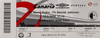 Vstupenka fotbal, SK Slavia Praha v. FK Baumit Jablonec, 2008