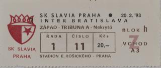 Vstupenka fotbal, SK Slavia Praha v. Inter Bratislava, 93