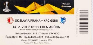 Vstupenka fotbal, Sk Slavia Praha v. KRC Genk, 2019