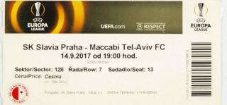 Vstupenka fotbal, Sk Slavia Praha v. Maccabi Tel-Aviv FC, 2017