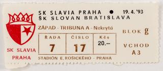 Vstupenka fotbal,  SK Slavia Praha v. Slovnaft Bratislava, 93