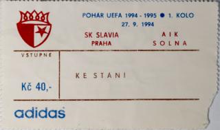Vstupenka fotbal SK Slavia Praha vs. AIK Solna, UEFA-I.kolo 94/95