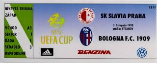 Vstupenka fotbal SK Slavia Praha vs . Bologna FC 1909, 1998
