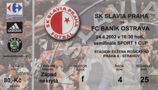 Vstupenka fotbal SK Slavia Praha vs. FC Baník Ostrava, 2002