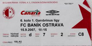 Vstupenka fotbal SK Slavia Praha vs. FC Baník Ostrava, 2007