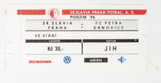 Vstupenka fotbal SK Slavia Praha vs. FC Petra Drnovice, podzim 96