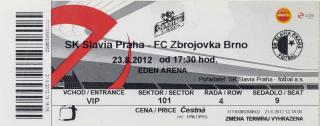 Vstupenka fotbal SK Slavia Praha vs. FC Zbrojovka Brno, 2012