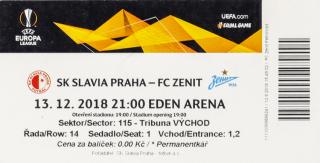 Vstupenka fotbal SK Slavia Praha vs. FC Zenit, 2018
